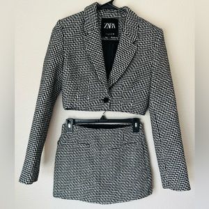ZARA Crop Tweed Two Piece Set - Jacket and Skort XS